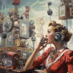real time communications, woman with headset in the future