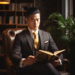Entrepreneur reading a self help book