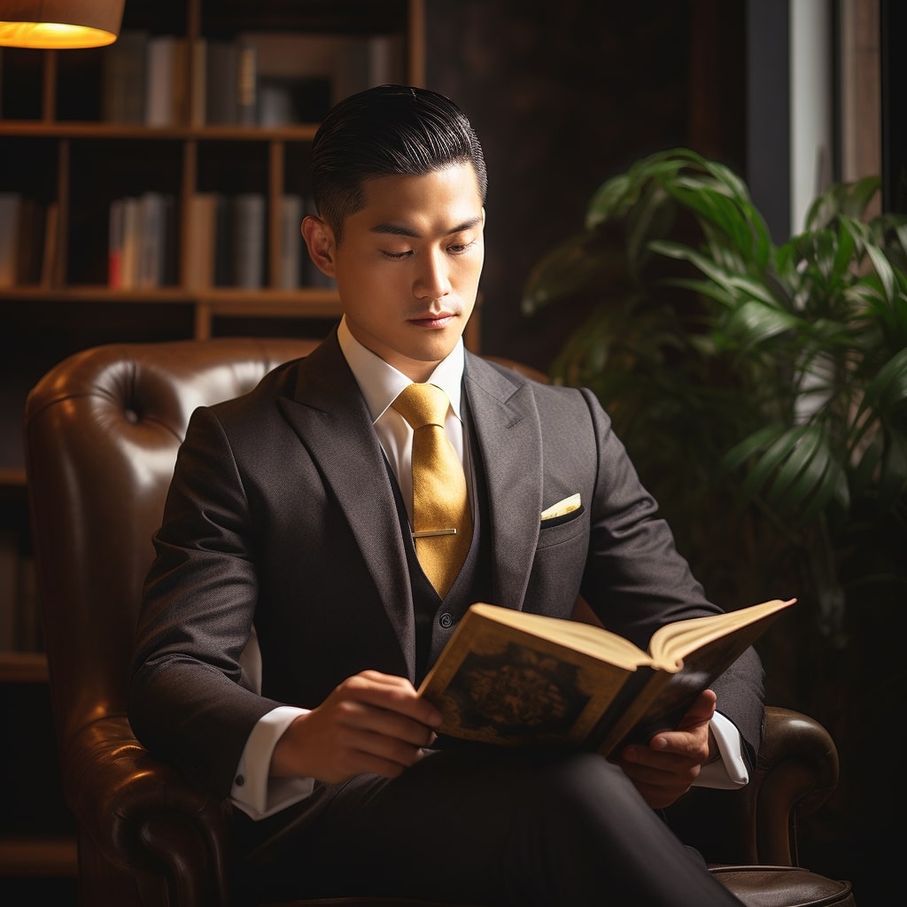 Entrepreneur reading a self help book