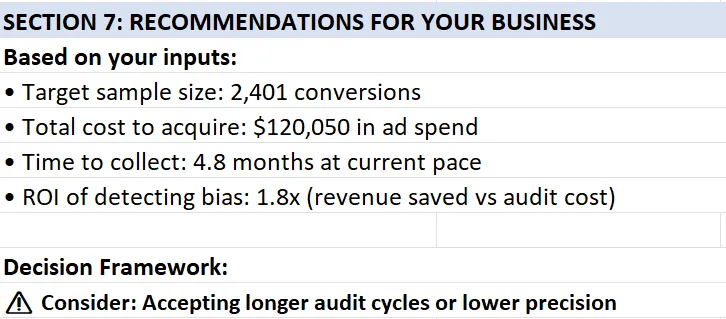 Section 7 screenshot: Recommendations for your business